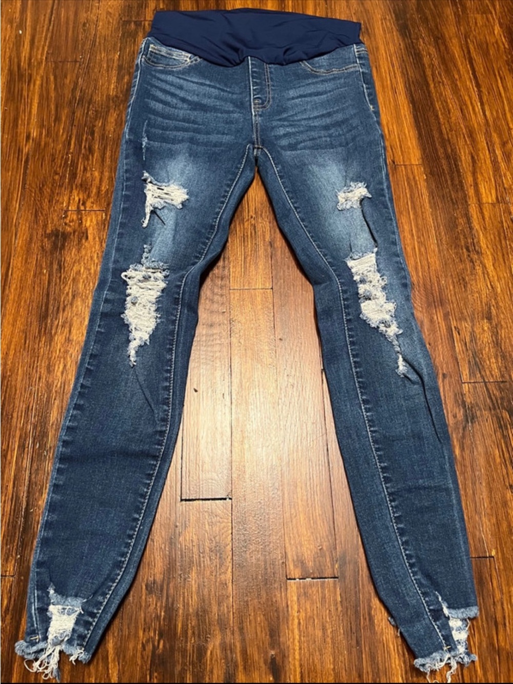 SHEIN Dark Blue Distressed Maternity Jeggings